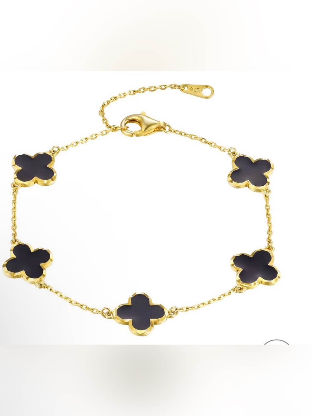 Stainless Steel Gold Plated Bracelet with Black Clover Motifs New Adjustable